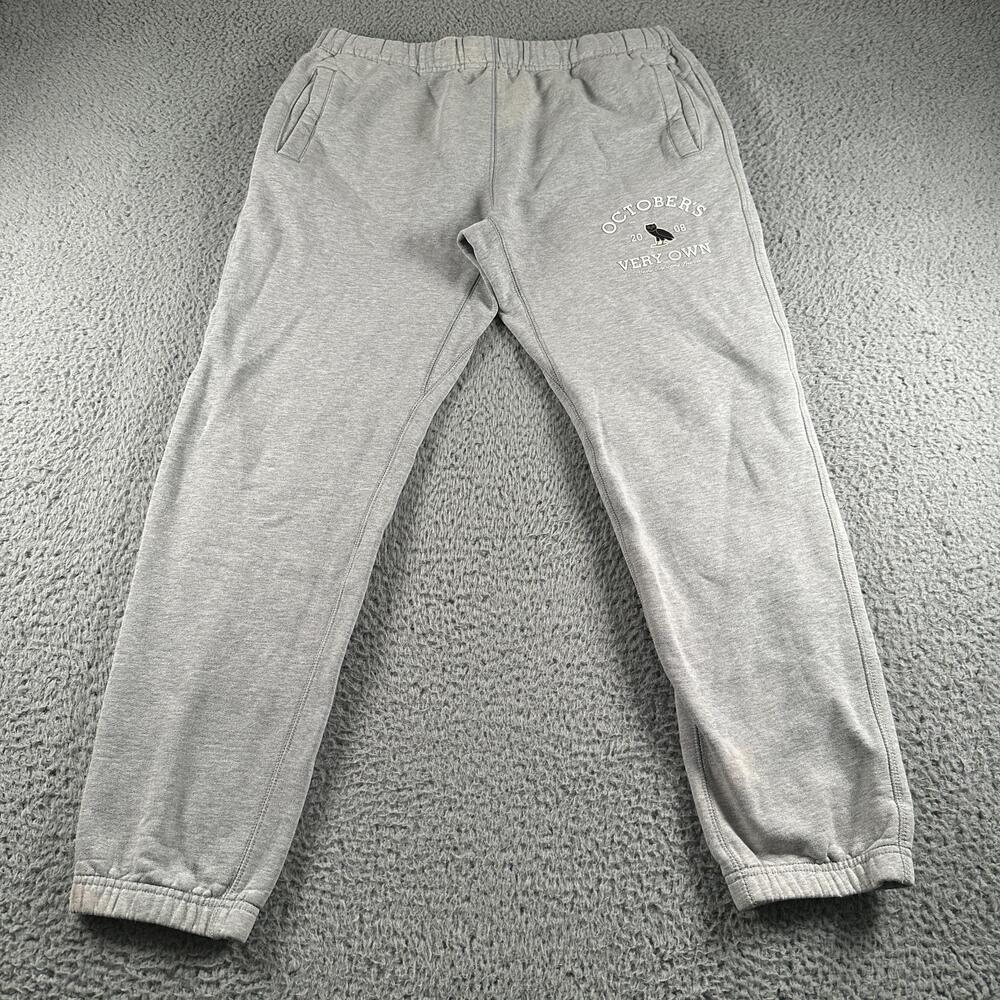 October's Very Own Sweatpants Mens L Gray Fleece Elastic Waist OVO Owl Cuffed